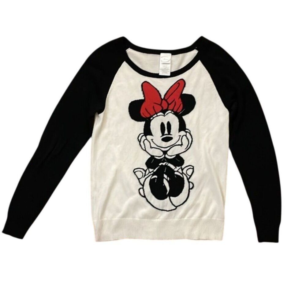 Disney Black and White Minnie Mouse Knit Sweater Womens Size Small